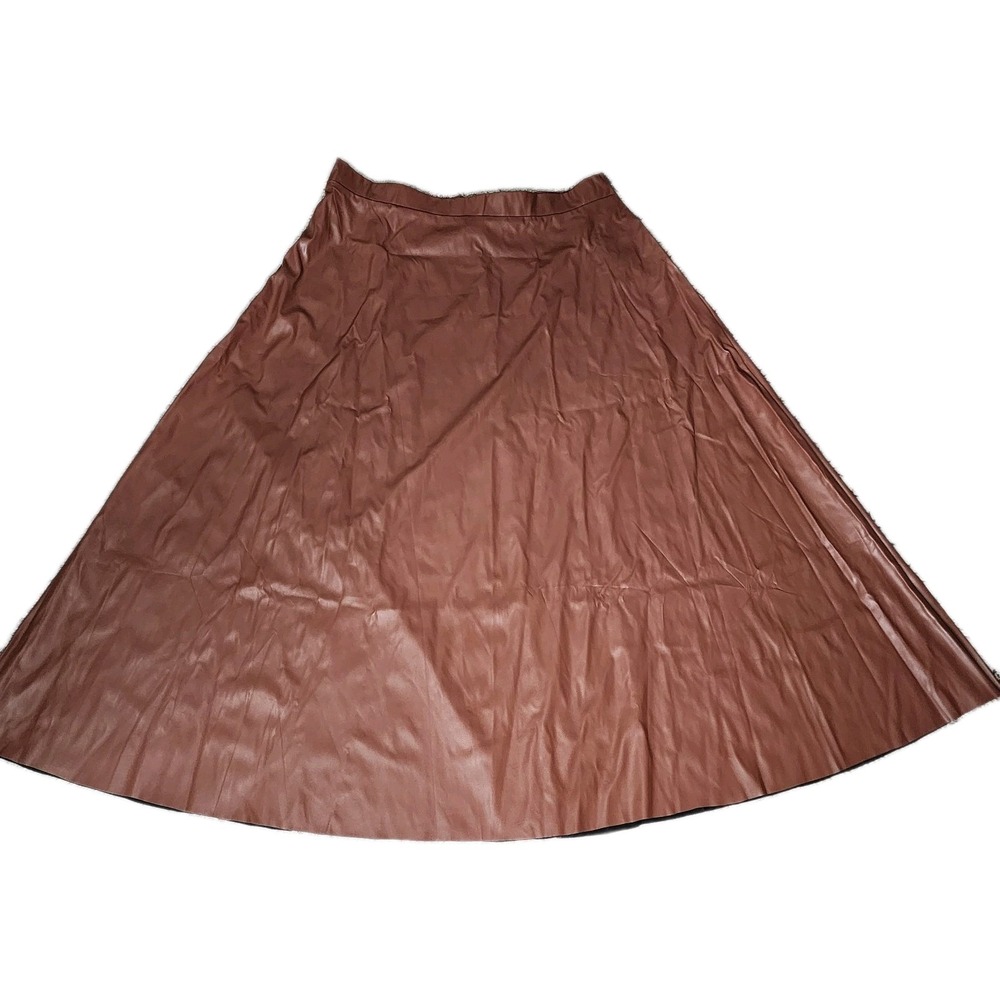 Shein Curve Faux Leather Midi Skirt Brown A-Line‎ Elastic Waist 3XL